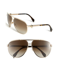Alexander McQueen 65mm Skull Temple Metal Aviator Sunglasses Light Gold Brown One Size