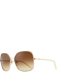 Chloé Chloe Nerine Oversized Sunglasses With Leather Goldcream