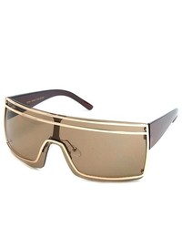 HB Gold And Brown Frame With Amber Lenses Shield Sunglasses Like Lady Gaga Wears