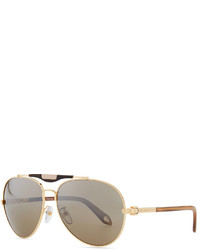 Givenchy Shiny Aviator Sunglasses With Flash Lens Golden