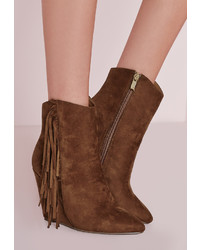 Missguided Tassel Side Wedge Boots Tan