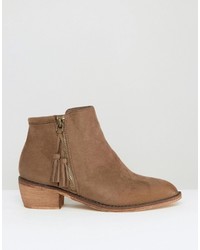 Glamorous Zip Taupe Flat Ankle Boots