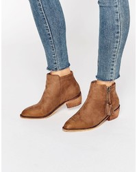 Glamorous Zip Taupe Flat Ankle Boots