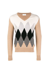 Brown Argyle V-neck Sweater