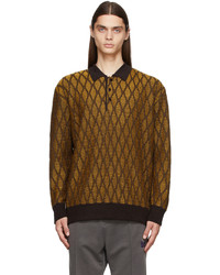Brown Argyle Wool Polo Neck Sweater