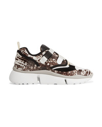 Chloé Sonnie Snake Effect Leather Mesh Canvas And Suede Sneakers