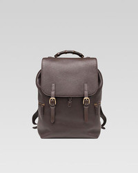 Gucci Leather Drawstring Backpack Dark Brown