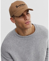 ASOS DESIGN Baseball Cap In Camel With Embroidery Detail