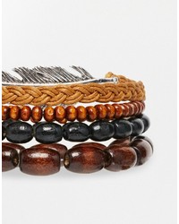 Asos Brand Beaded Necklace And Bracelet Pack With Feather