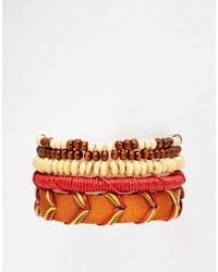 Asos Brand Leather And Woven Bracelet Pack