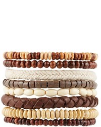 Asos Brand Leather Bracelet Pack With Brown Beads