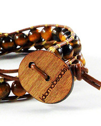 Domo Beads Premium Wrap Bracelet Tiger Eye On Dark Brown