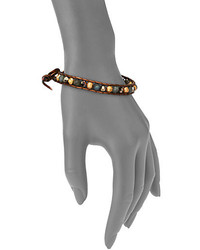 Chan Luu Labradorite Crystal Metallic Leather Beaded Wrap Bracelet