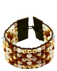 Tanya Creations, Inc. Beaded Leather Bracelet With Button Closure Brown