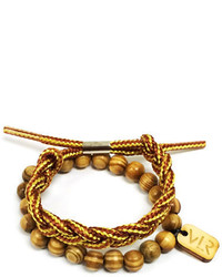 Vallour The Wood Beaded And Braided Lace Bracelet Combo In Tiger