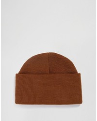 Asos Brand Beanie With Deep Turn Up In Tobacco