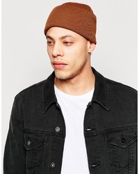 Asos Brand Beanie With Deep Turn Up In Tobacco