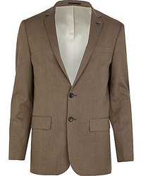 River Island Brown Check Slim Suit Jacket