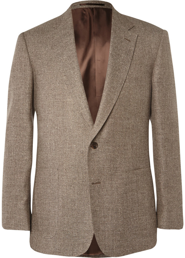 Gieves Hawkes Brown Slim Fit Silk Linen And Wool Blend Blazer, $1,040 ...