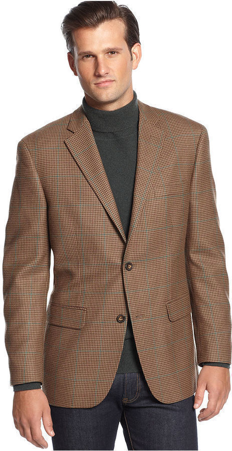 Tasso Elba Jacket Brown Houndstooth Windowpane Sportcoat, $350 | Macy's ...