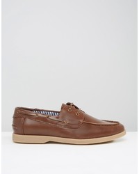 Asos Boat Shoes In Tan With Gum Sole And Ticking Stripe Linings