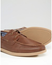 Asos Boat Shoes In Tan With Gum Sole And Ticking Stripe Linings