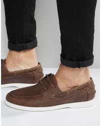 Asos Brand Boat Shoes In Brown With Ticking Stripe Lining