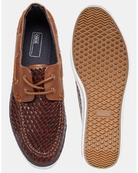Asos Brand Boat Shoes In Brown Woven