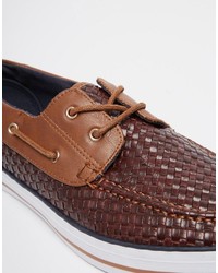 Asos Brand Boat Shoes In Brown Woven