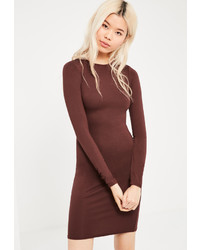 Missguided Tall Brown Long Sleeve Jersey Bodycon Dress