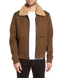 Vince Regular Fit Bomber Jacket With Faux Shearling Collar