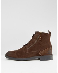 Asos Lace Up Boots In Brown With Zip Detail
