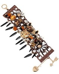 Betsey Johnson Leopard Head And Spike Mixed Stone Bracelet