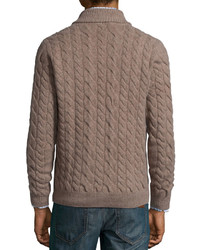 Neiman Marcus Cable Knit Cashmere Pullover Sweater Tan