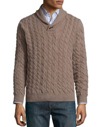 Neiman Marcus Cable Knit Cashmere Pullover Sweater Tan