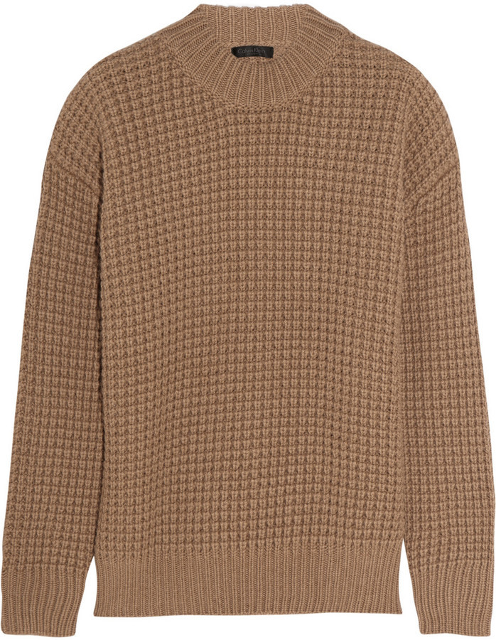 reactie winter accessoires Calvin Klein Collection Waffle Knit Camel Hair Sweater, $995 |  NET-A-PORTER.COM | Lookastic