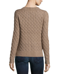 Neiman Marcus Open Stitch Cable Knit Pullover Sweater Toasty Taupe