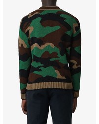 Burberry Camouflage Intarsia Cotton Blend Sweater