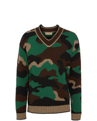 Burberry Camouflage Intarsia Cotton Blend Sweater