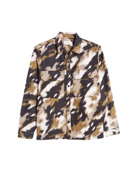 Topman Blurred Snap Up Camp Shirt In Green At Nordstrom