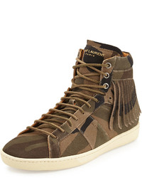 Brown Camouflage Suede High Top Sneakers