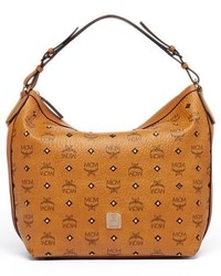 MCM Small Gold Visetos Coated Canvas Hobo Brown