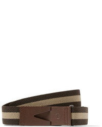 Tod's 3cm Brown Striped Leather And Canvas Belt