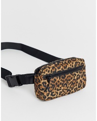 Monki Leopard Print Belt Bag With Two Zip Closure In Brown