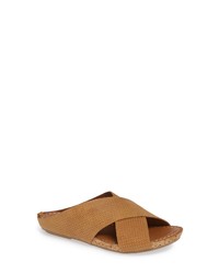 Brown Canvas Flat Sandals