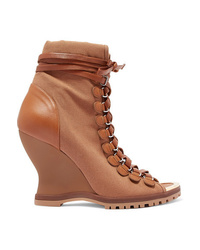 Brown Canvas Lace-up Ankle Boots