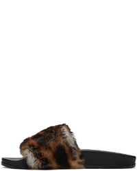 Vetements Brown Black Shearling Leopard Slides