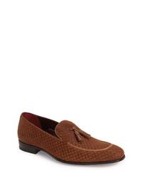 Brown Canvas Tassel Loafers