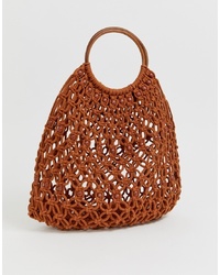 Pimkie Braided Wooden Handle Bag In Brown