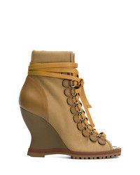 Brown Canvas Wedge Ankle Boots